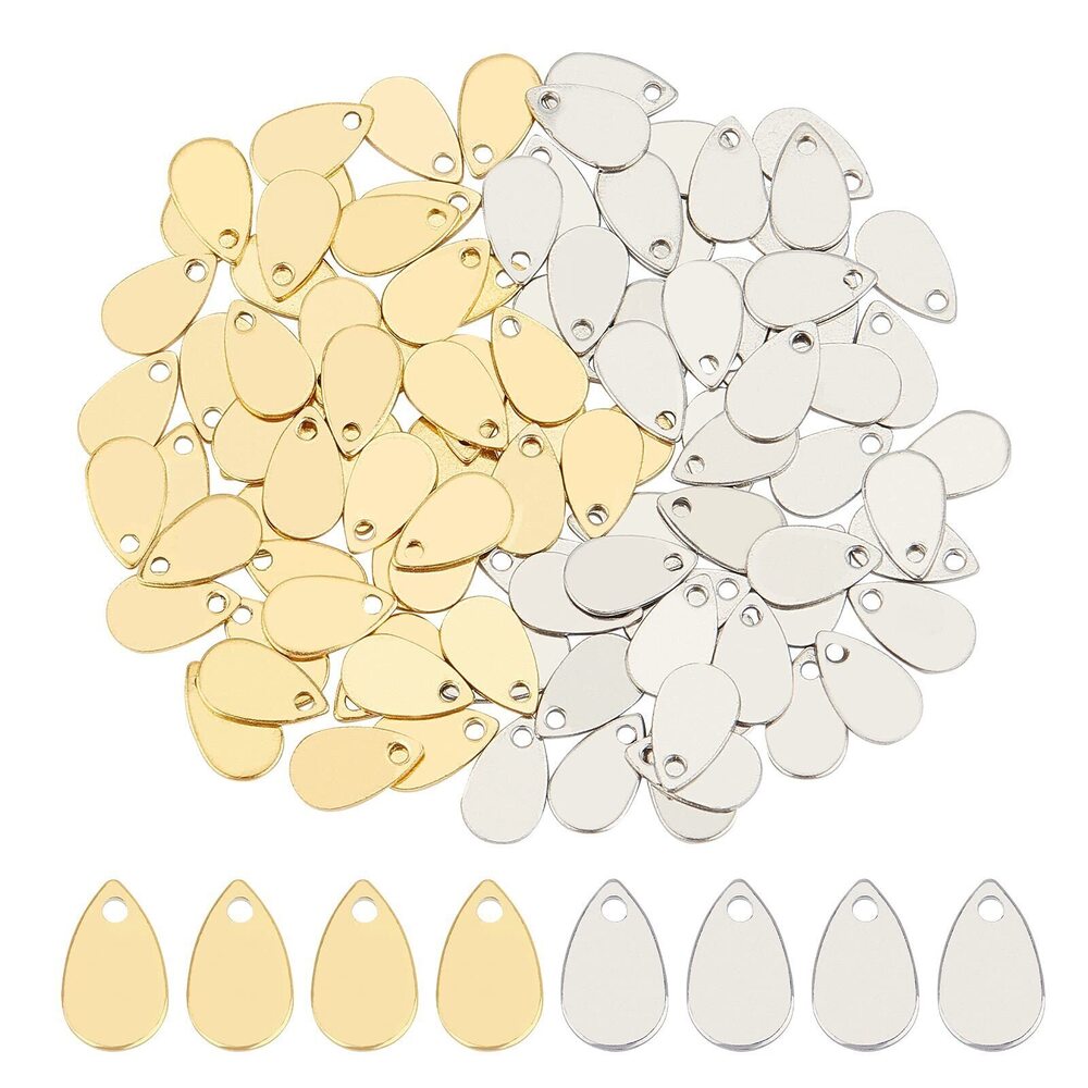 2825 about 100pcs Golden & Stainless Steel Color Pendants Teardrop Stamping